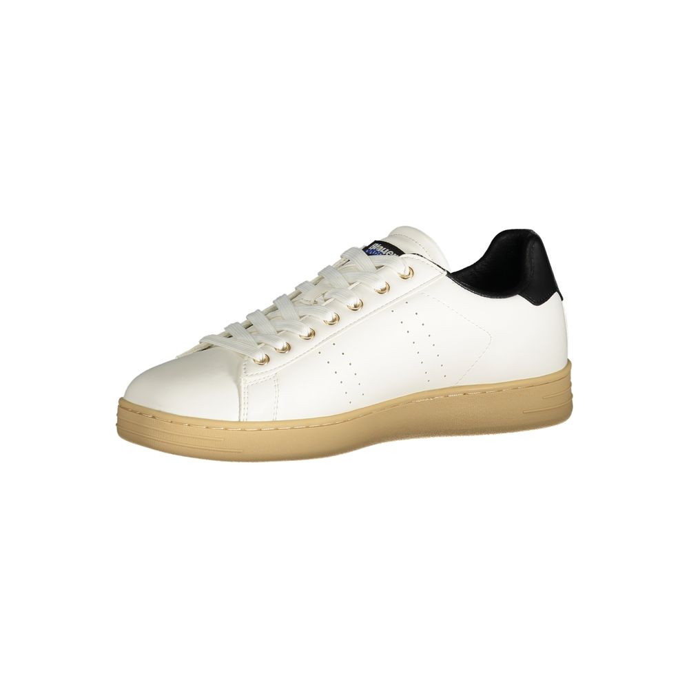 Blauer White Polyester Sneaker with laces, contrast details and logo, stylish sports footwear.