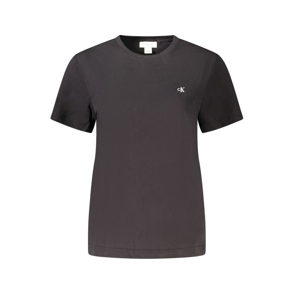 Calvin Klein Black Cotton Women T-Shirt with crew neck and iconic logo embroidery, showcasing minimalist elegance and style.