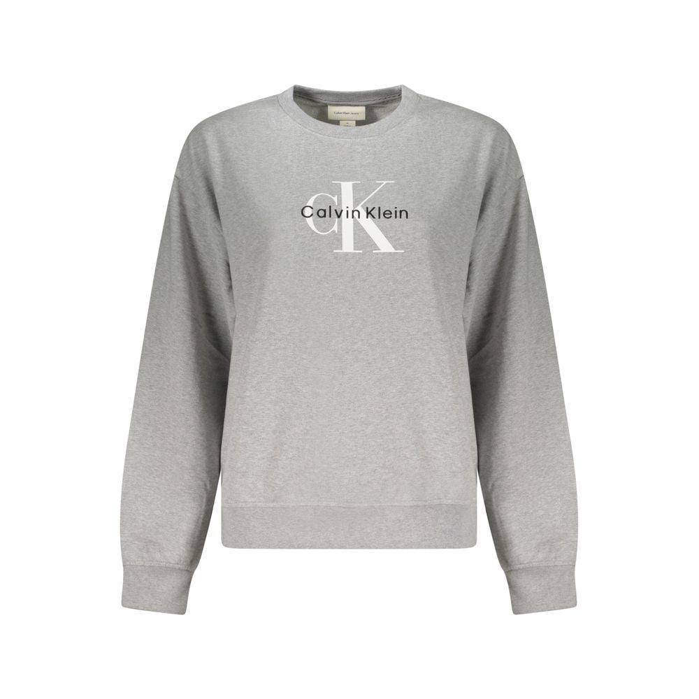 Calvin Klein Gray Cotton Women Sweater with embroidered logo, featuring sustainable materials and long sleeves for casual sophistication.