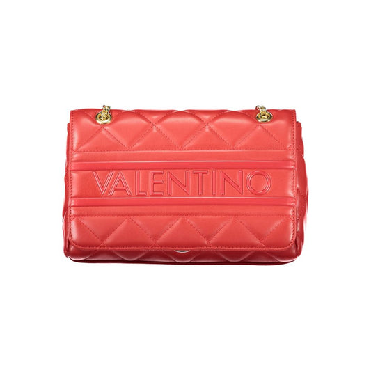 Mario Valentino Red Polyethylene Women Handbag with gold chain detail and quilted design, featuring a prominent logo on the front.