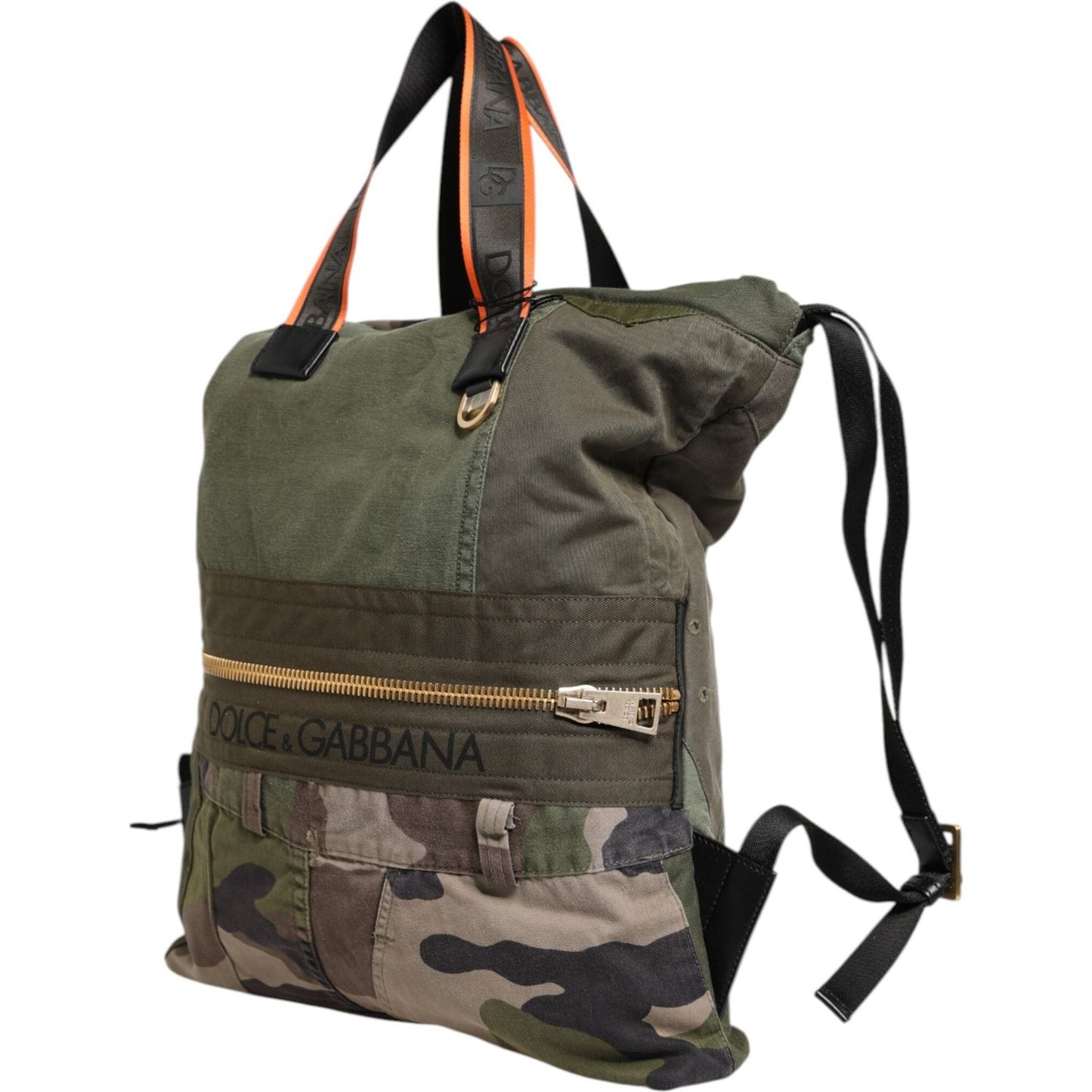 Dolce & Gabbana Military Green Patchwork Rucksack Backpack Bag