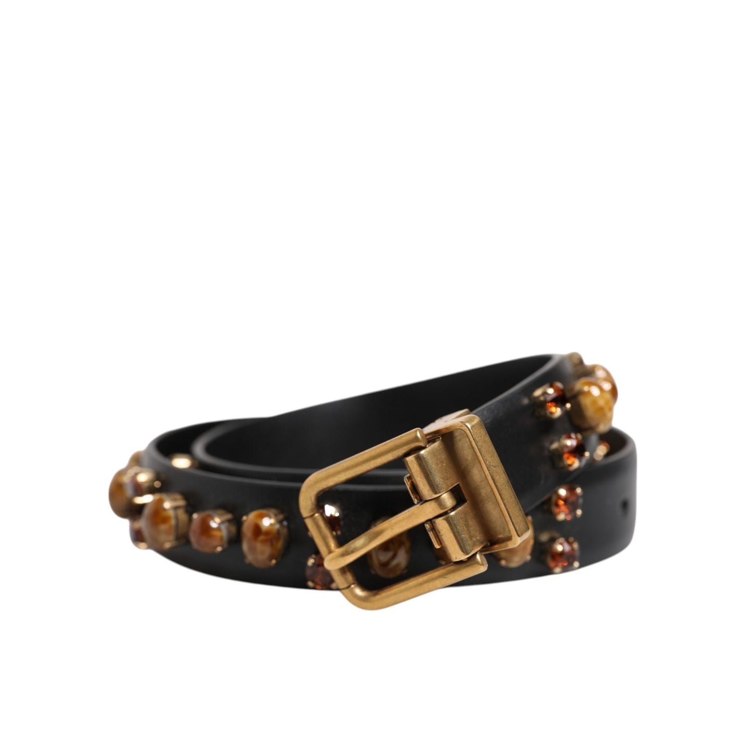 Dolce & Gabbana Black Leather Studded Gold Tone Buckle Belt