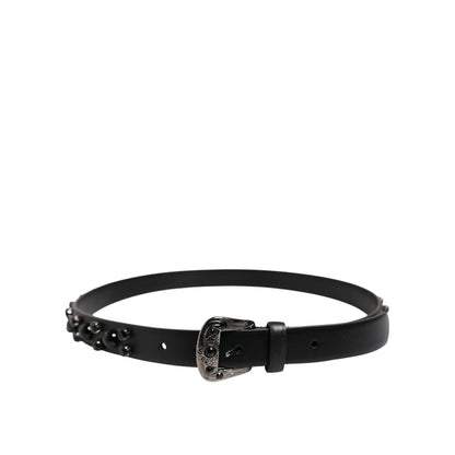 Dolce & Gabbana Black Studded Leather Metal Logo Buckle Belt