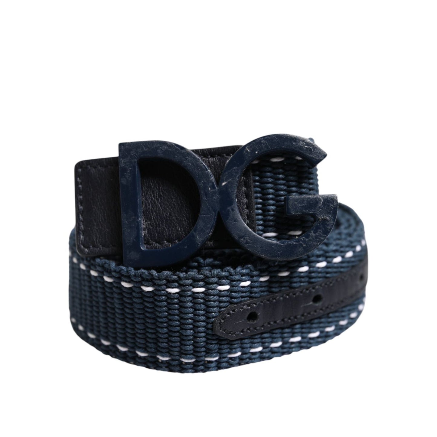 Dolce & Gabbana Blue White Cotton DG Logo Metal Buckle Belt