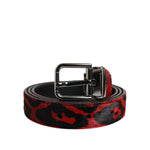 Dolce & Gabbana Black Red Leopard Silver Metal Buckle Belt BEL9466-90