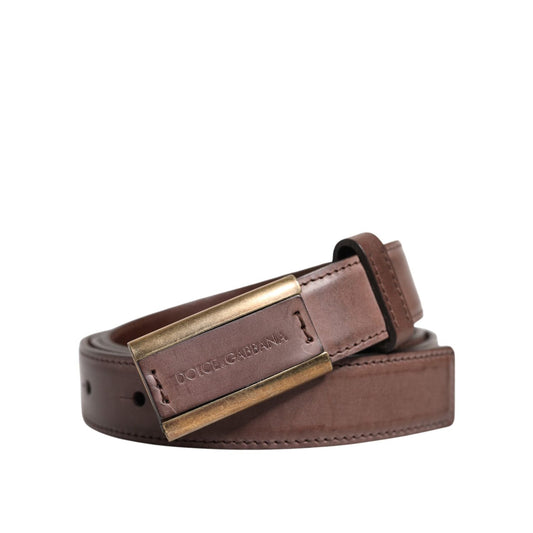 Dolce & Gabbana Brown Calf Leather Antique Buckle Belt BEL9471-90
