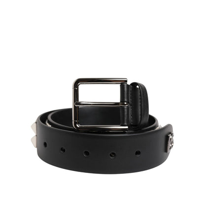 Dolce & Gabbana Black Leather Studded DG Metal Buckle Belt
