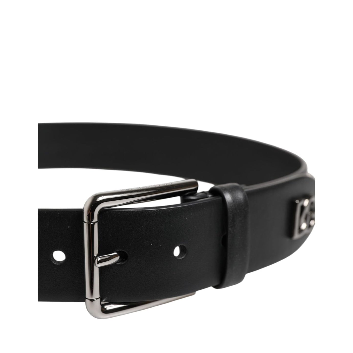 Dolce & Gabbana Black Leather Studded DG Metal Buckle Belt