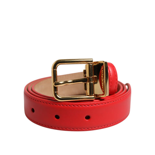 Dolce & Gabbana Red Leather Gold Metal Buckle Cintura Belt
