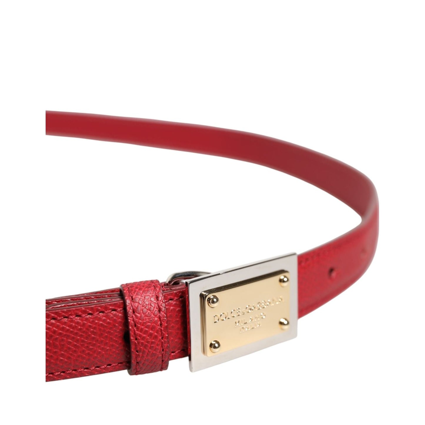 Dolce & Gabbana Red Leather Square Metal Buckle Cintura Belt