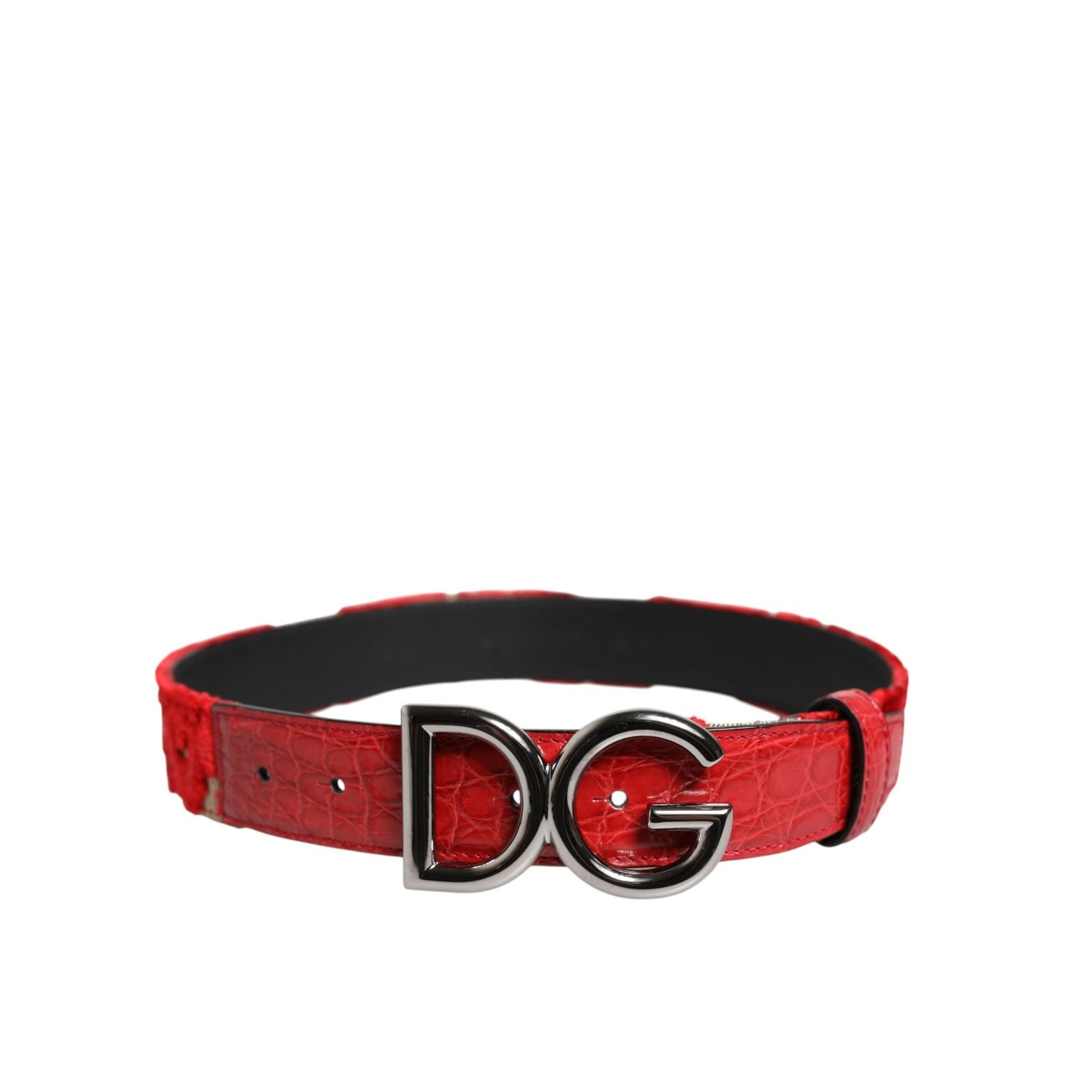 Dolce & Gabbana Red Viscose Silver DG Logo Metal Buckle Belt