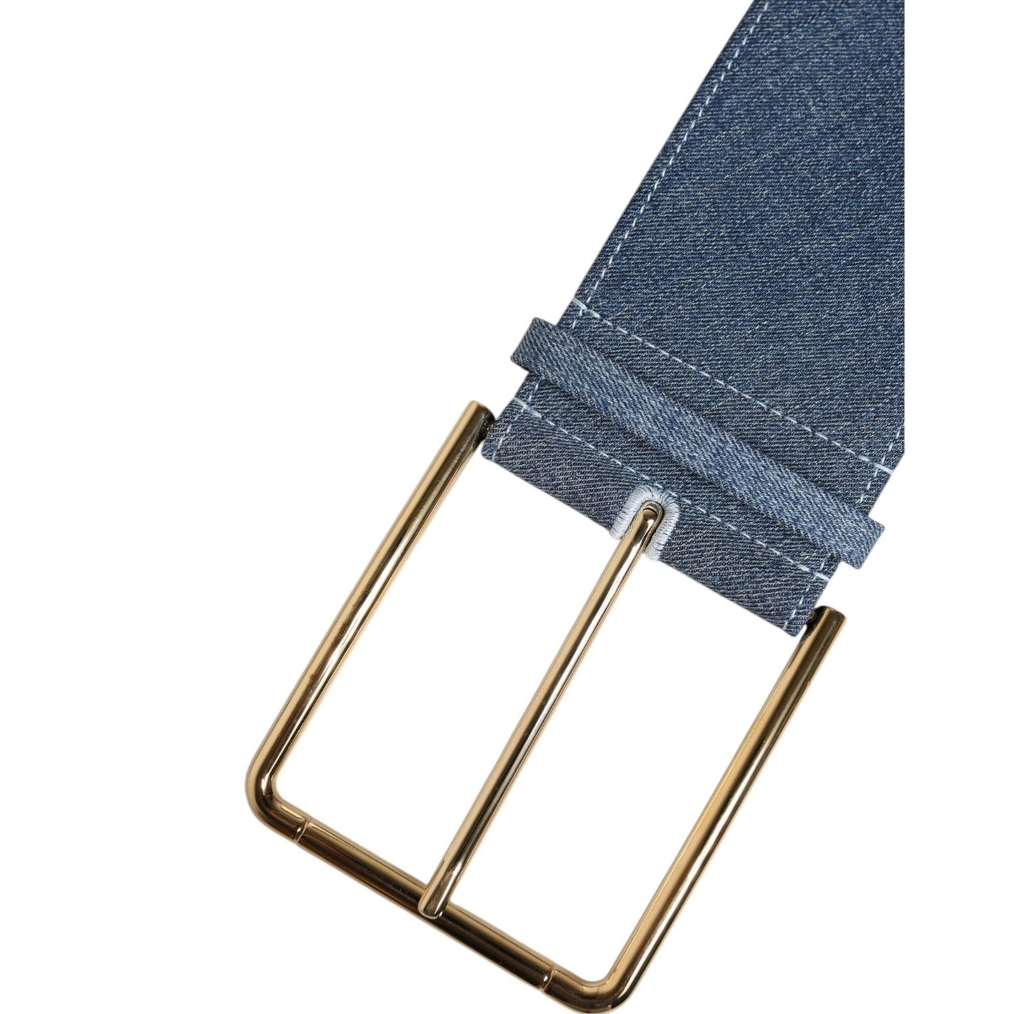 Dolce & Gabbana Two Tone Blue Denim Gold Metal Buckle Belt