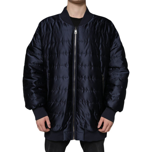 Dolce & Gabbana Dark Blue Quilted Full Zip Bomber Jacket TSH3794-56