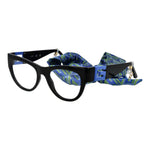 Guess Black Women Glasses Frame in cat eye style with black plastic full-rim design, includes branded case and eyewear chain.