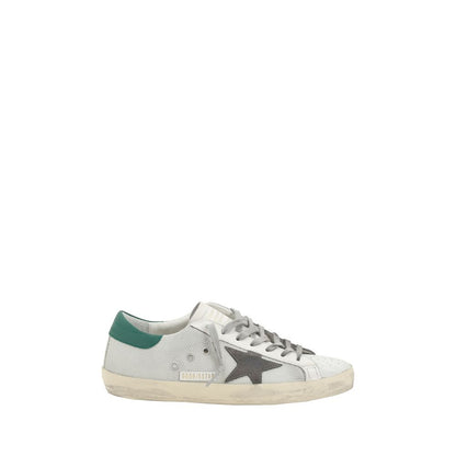 Golden Goose White Calf Leather Bos Taurus Low Top Sneakers with iconic star and suede details, vintage effect, AW25 collection.