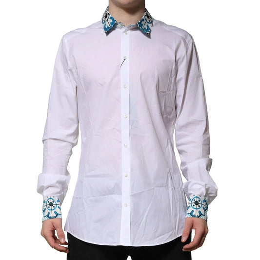 Dolce & Gabbana White Majolica Detailing GOLD Dress Shirt TSH906706-43