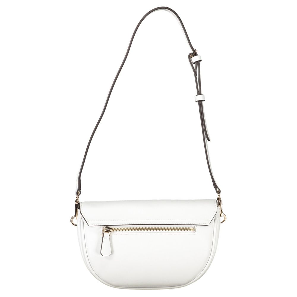 Guess Jeans White Polyethylene Women Handbag with adjustable shoulder strap and front zip pocket, stylish and functional design.