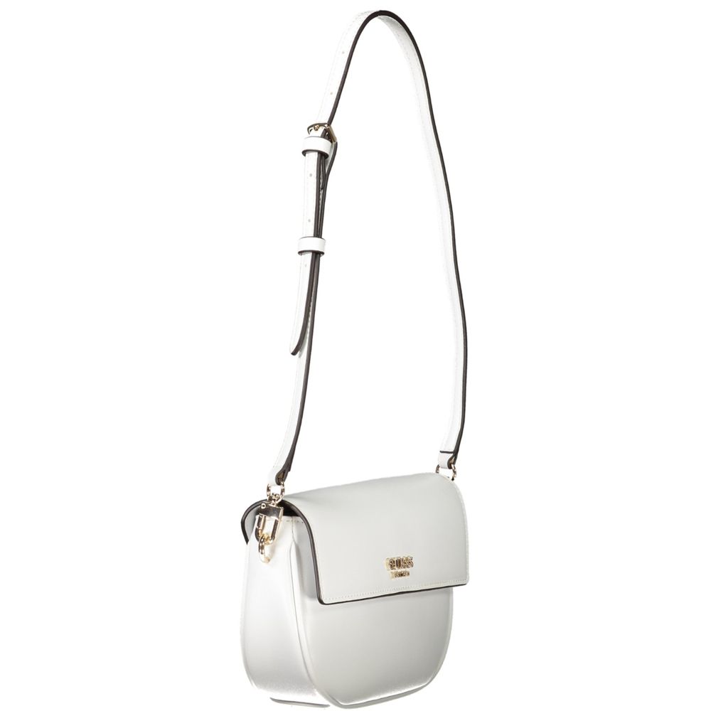 Guess Jeans White Polyethylene Women Handbag with adjustable shoulder strap, featuring a structured silhouette and protective feet.