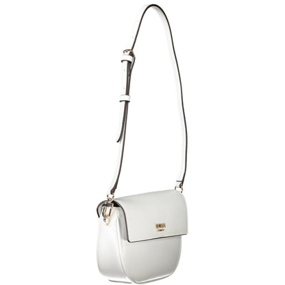 Guess Jeans White Polyethylene Women Handbag with adjustable shoulder strap, featuring a structured silhouette and protective feet.