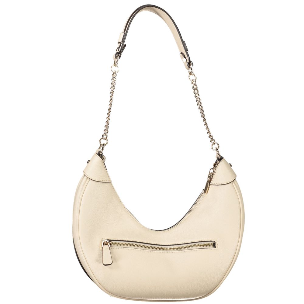 Guess Jeans Beige Polyethylene Women Handbag with chain shoulder strap, featuring a sleek and stylish design.