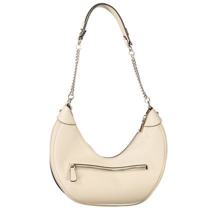 Guess Jeans Beige Polyethylene Women Handbag with chain shoulder strap, featuring a sleek and stylish design.