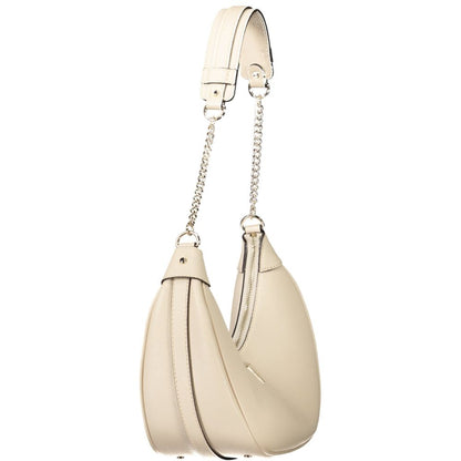 Guess Jeans Beige Polyethylene Women Handbag with chain shoulder strap and structured design for a chic and durable look.