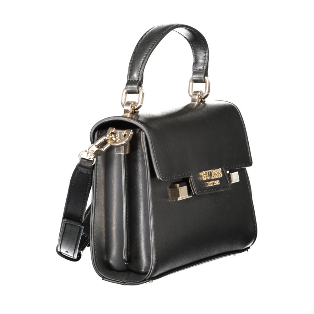 Guess Jeans Black Polyethylene Women Handbag with shoulder strap and gold accents, eco-friendly and stylish accessory