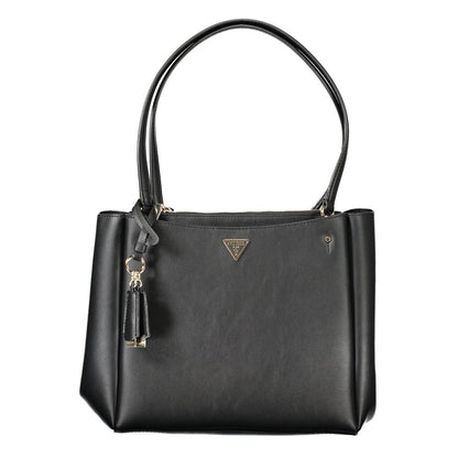 Guess Jeans Black Polyethylene Women Handbag with twin shoulder handles and external pockets for urban chic style and practicality.