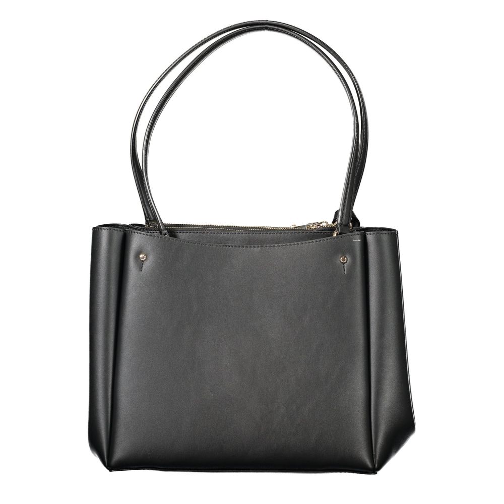 Guess Jeans Black Polyethylene Women Handbag with twin handles and external pockets, sleek and chic design for urban elegance.