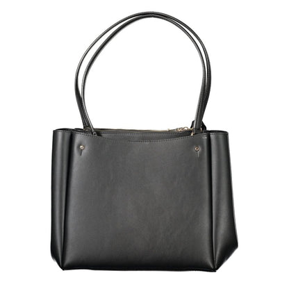 Guess Jeans Black Polyethylene Women Handbag with twin handles and external pockets, sleek and chic design for urban elegance.