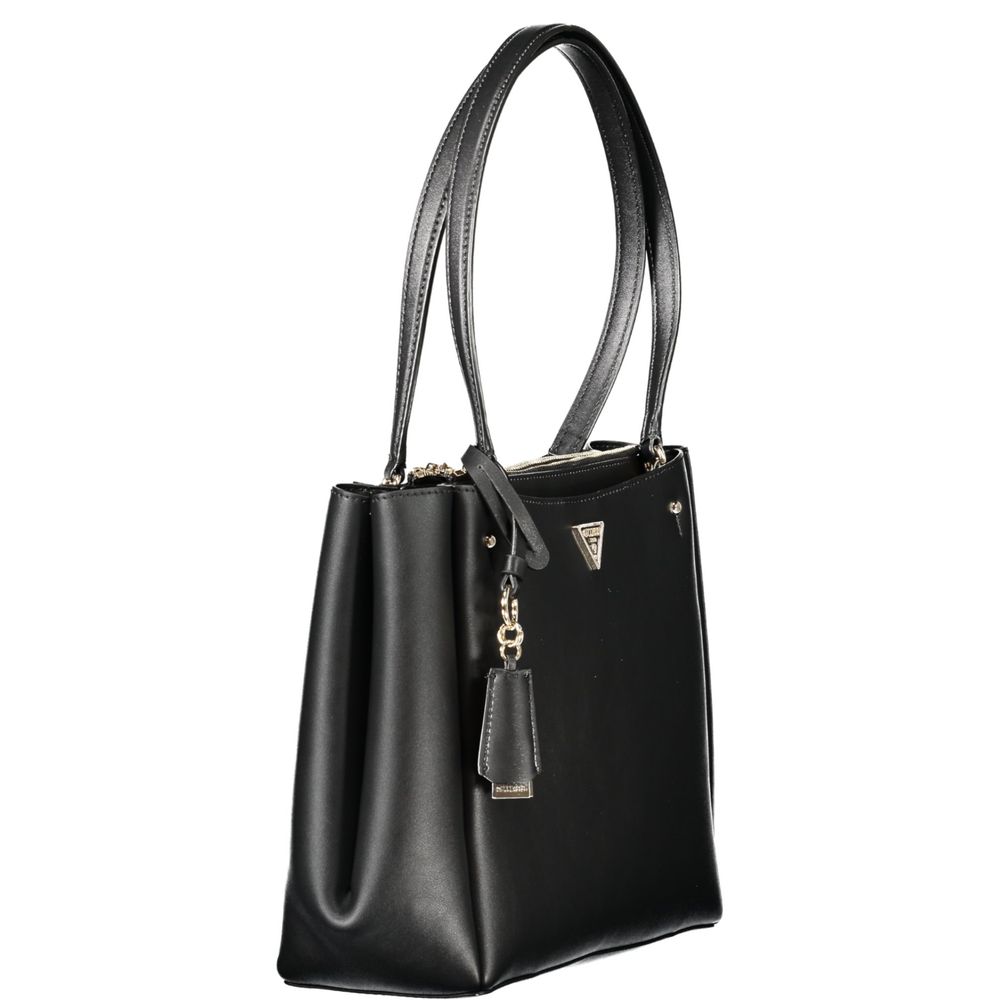 Guess Jeans Black Polyethylene Women Handbag with twin shoulder handles and sleek urban chic design.