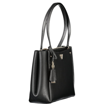 Guess Jeans Black Polyethylene Women Handbag with twin shoulder handles and sleek urban chic design.