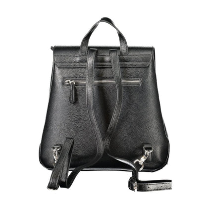 Back view of Mario Valentino Black Polyethylene Women Backpack with adjustable straps and zippered pocket.