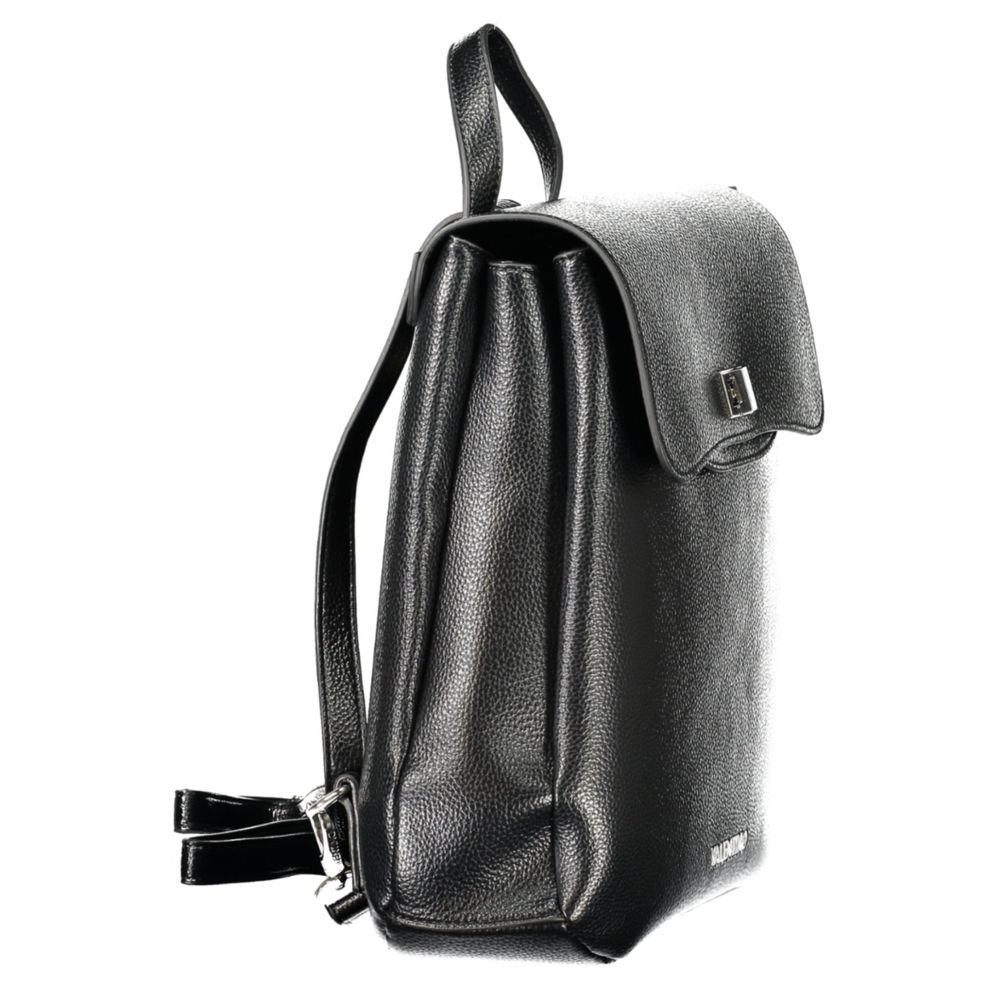 Side view of Mario Valentino Black Polyethylene Women Backpack with adjustable handle and sleek design.