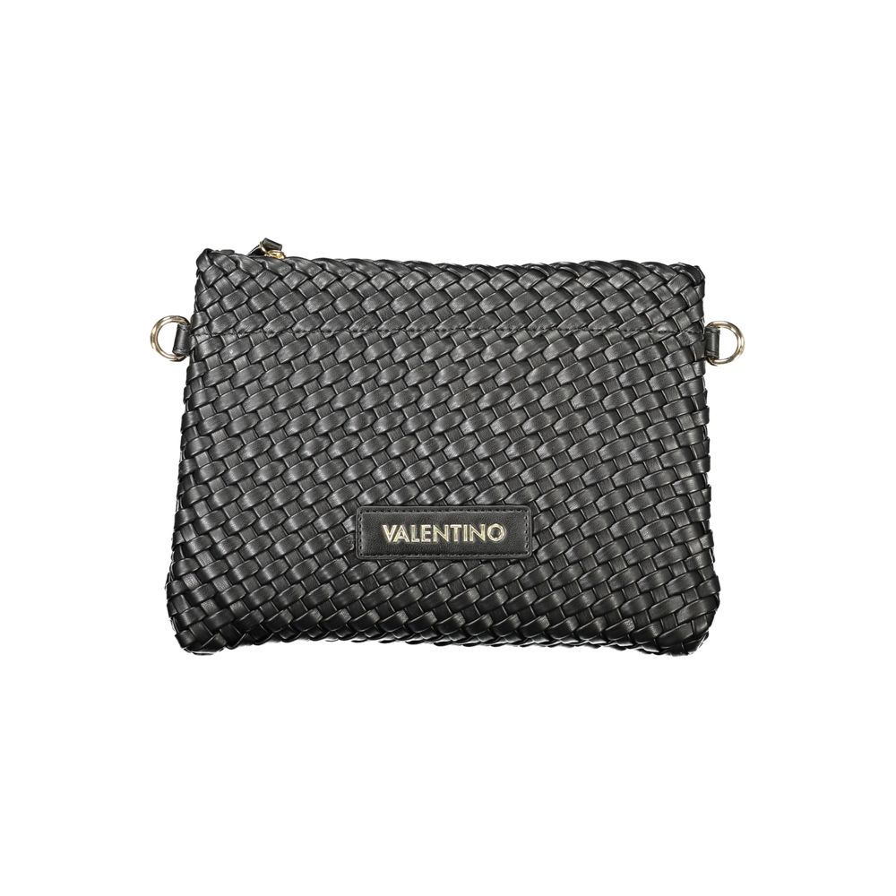 Mario Valentino Black Polyethylene Women Handbag with woven texture, elegant design, and logo emblem, perfect for stylish fashionistas.