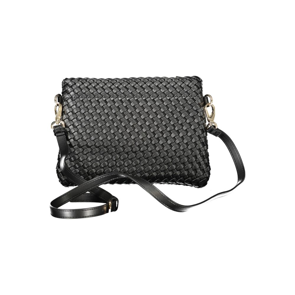 Mario Valentino Black Polyethylene Women Handbag with woven texture and shoulder strap, ideal for fashion and function lovers.