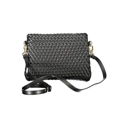 Mario Valentino Black Polyethylene Women Handbag with woven texture and shoulder strap, ideal for fashion and function lovers.