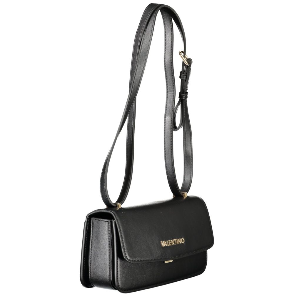 Mario Valentino Black Polyethylene Women Handbag with shoulder strap, showing sleek and elegant design with automatic closure.