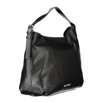 Mario Valentino Black Polyethylene Women Handbag with adjustable shoulder strap, smooth zip closure, and iconic Valentino logo.