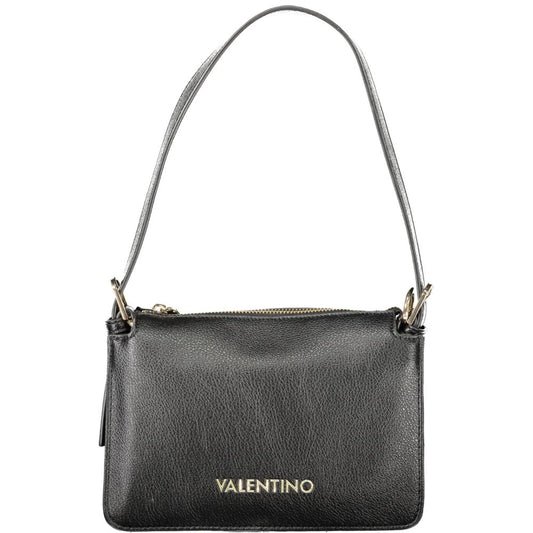Mario Valentino Black Polyethylene Women Handbag with adjustable shoulder handle, three compartments, and zip closure.