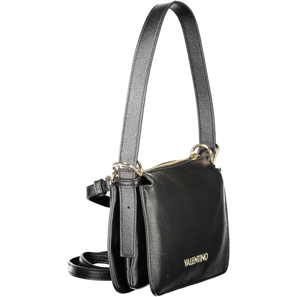 Mario Valentino Black Polyethylene Women Handbag with adjustable shoulder handle and removable strap, featuring zip closure and compartments.