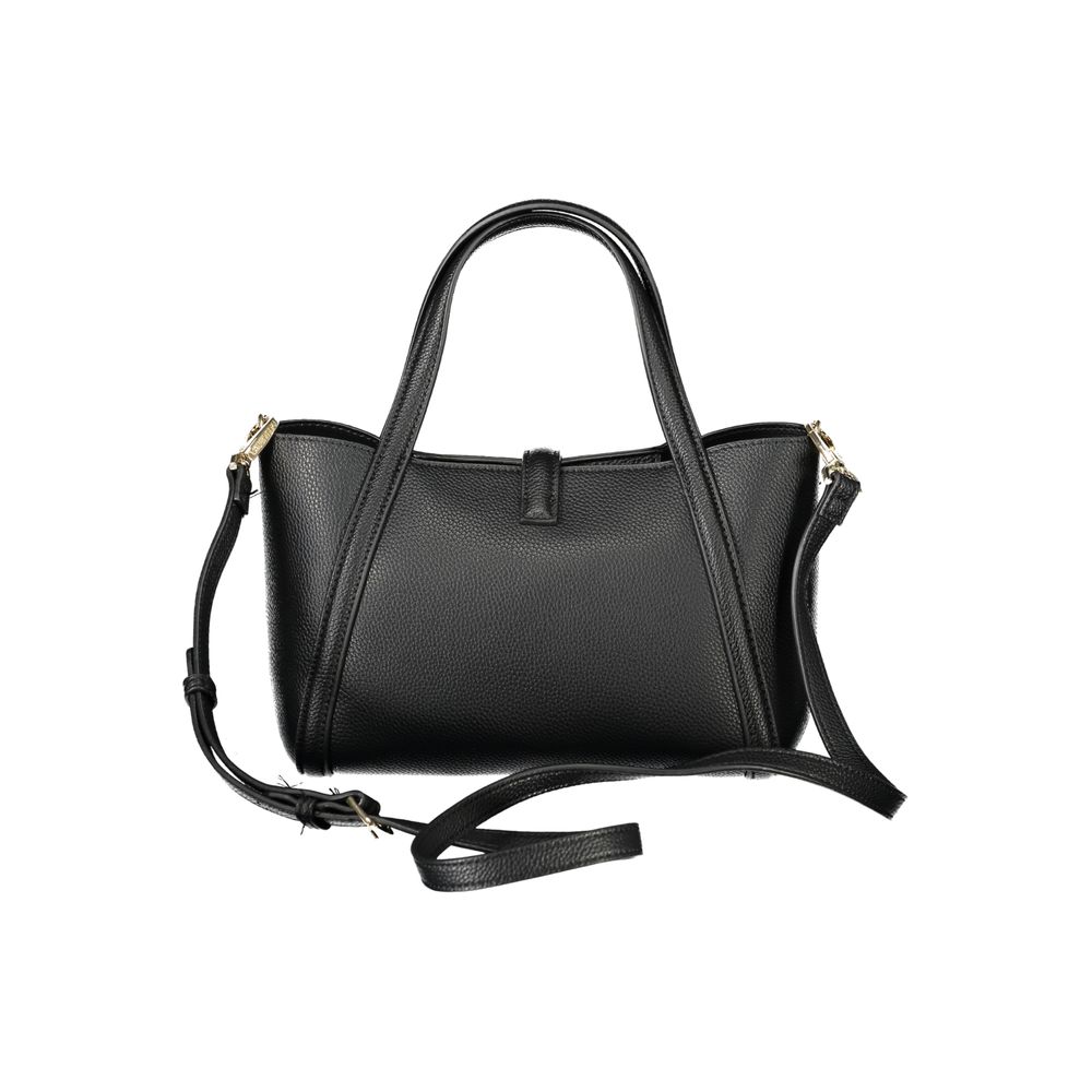 Mario Valentino Black Polyethylene Women Handbag with dual handles and detachable shoulder strap, featuring a removable internal pouch.