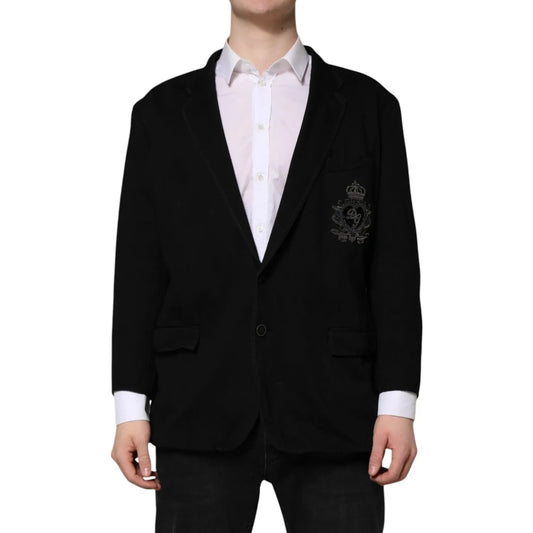 Dolce & Gabbana Black Viscose DG Crown Blazer Coat Jacket KOS2333-60