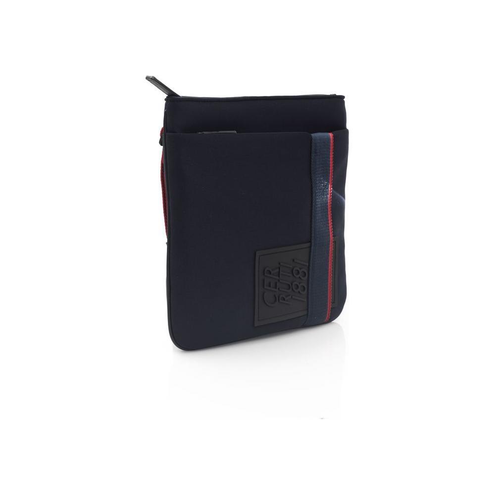 带徽标细节的时尚蓝色邮差包