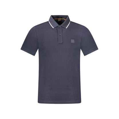 Hugo Boss Blue Cotton Polo Shirt - Short sleeve, slim fit with 2 buttons, contrasting details, embroidery logo, ideal for casual wear.