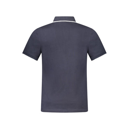 Hugo Boss Blue Cotton Polo Shirt, short sleeve, slim fit, with embroidered logo and contrasting details, 2 buttons