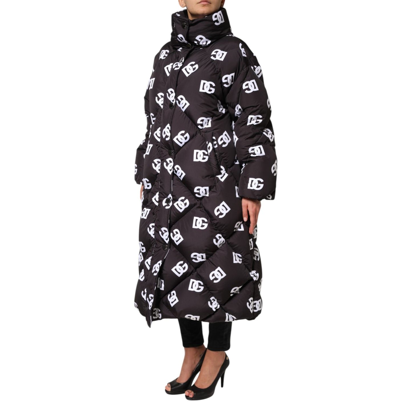 Dolce & Gabbana Black DG Mania Puffer Quilted Long Coat Jacket