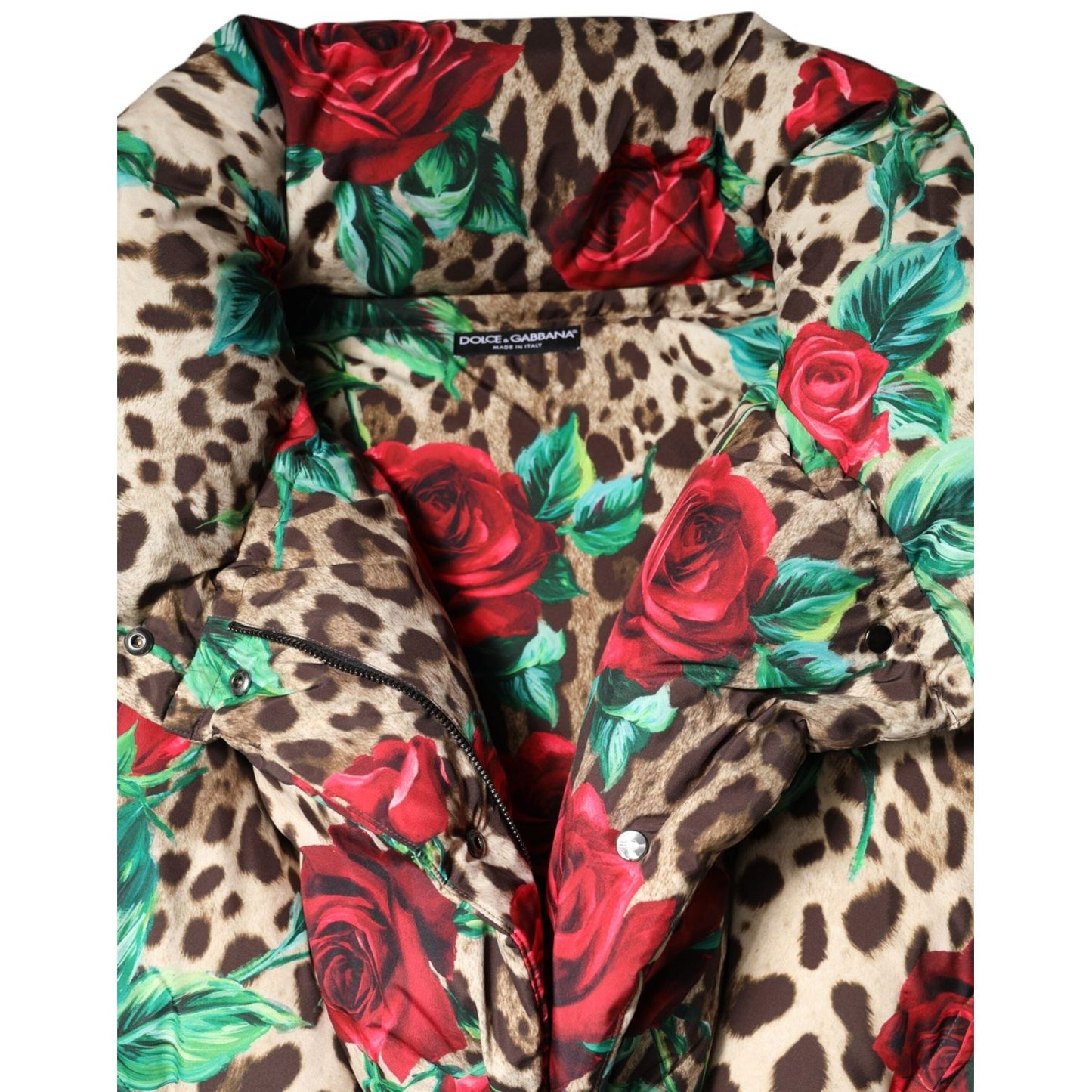 Dolce & Gabbana Multicolor Leopard Rose Puffer Quilted Jacket