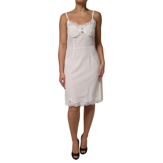 Dolce & Gabbana White Lace Gold DG Logo Silk Dress Sleepwear DR81798-46