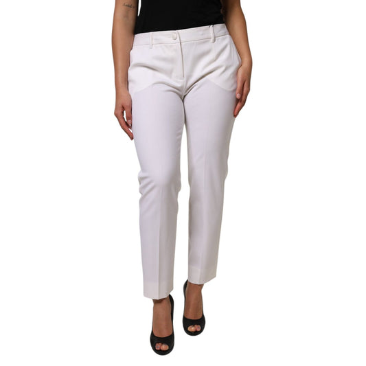 Dolce & Gabbana White Wool Mid Waist Tapered Pants PAN76554-46